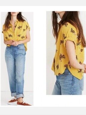 Madewell Mustard Yellow Floral Button-Up Blouse